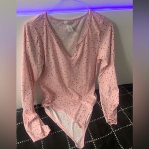 Pink long sleeve bodysuit for Women in Size Large